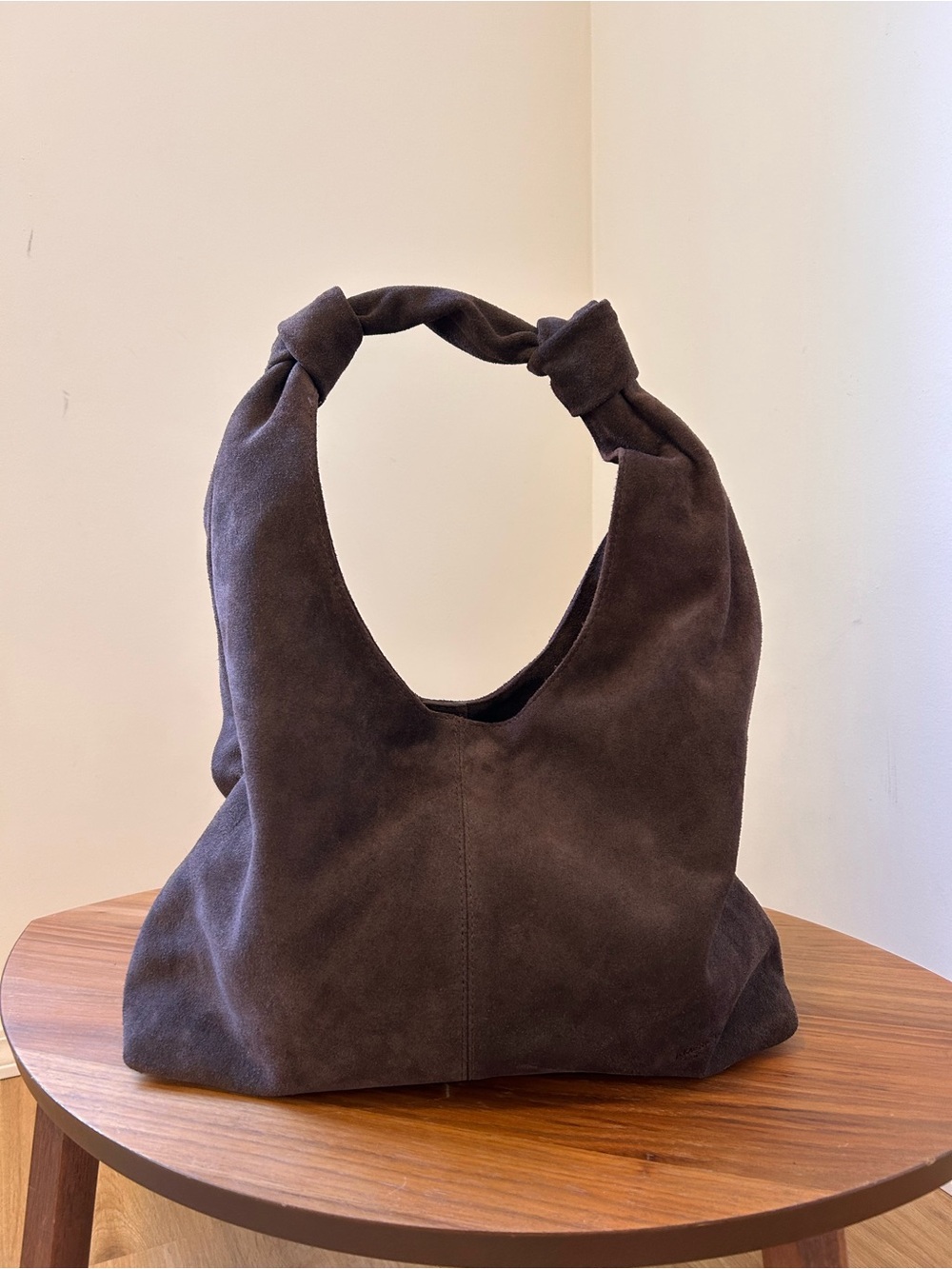 American Leather Co. Chocolate Suede Knotted Hobo Shoulder Bag NWOT
